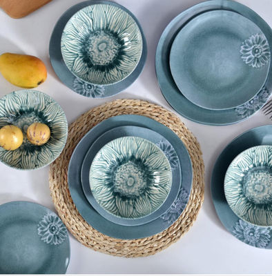 Blau-Grün Camping Melamin-Dinner-Set für Innen- und Außenbereich