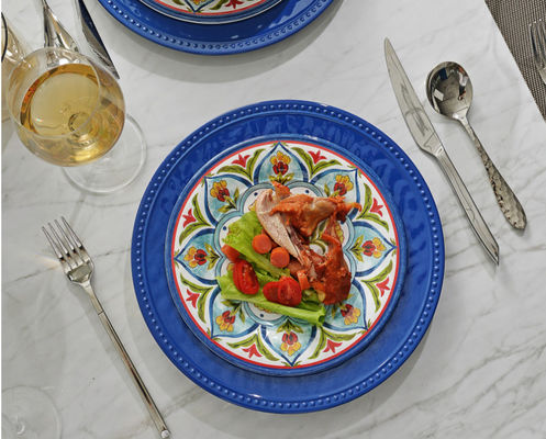 Melaminspeise-Sets, 12 Stück Geschirr für 4 Personen, Teller und Schalen-Sets Außenspeise, Geschirrspüler sicher BPA-frei (Re)