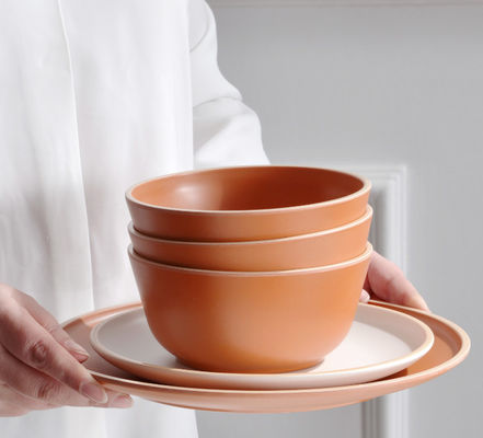 Gufaith Melamin Geschirr-Sets 12 Stück, Teller und Schüsseln für 4, unzerbrechliche Geschirr-Sets, ideal für die Party,